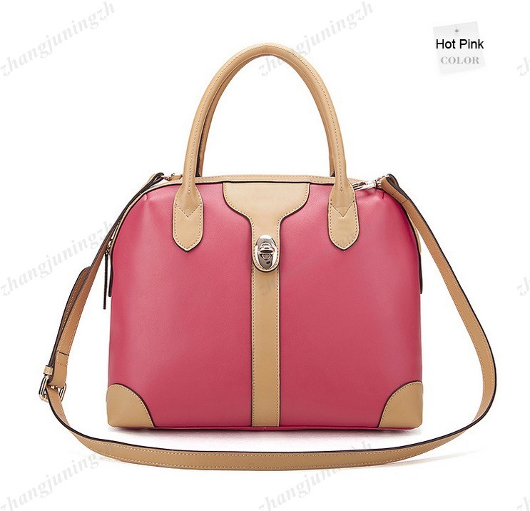 Real Genuine Leather Purse Shoulder Bag Handbag Satchel Tote Bowling Style Lock Fashion Women