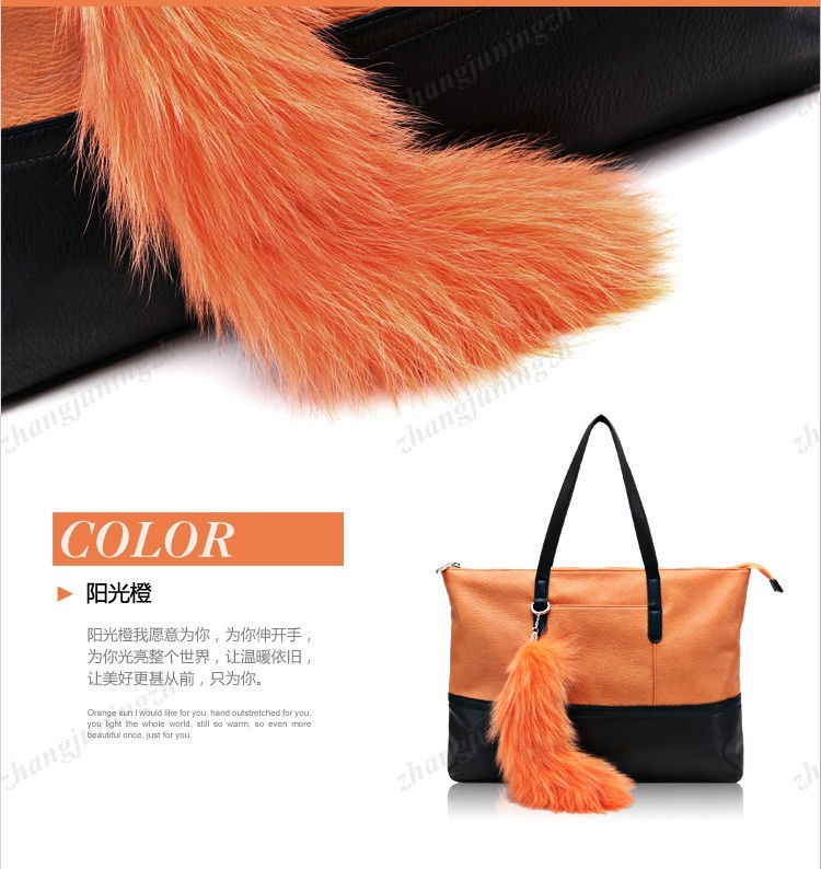 Faux Leather Purse Shoulder Bag Handbag Large Fur Tote Fox Tail Party Fashion