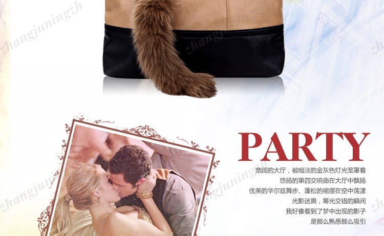 Faux Leather Purse Shoulder Bag Handbag Large Fur Tote Fox Tail Party Fashion