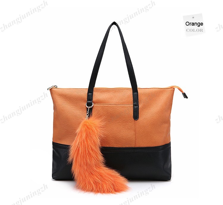 Faux Leather Purse Shoulder Bag Handbag Large Fur Tote Fox Tail Party Fashion