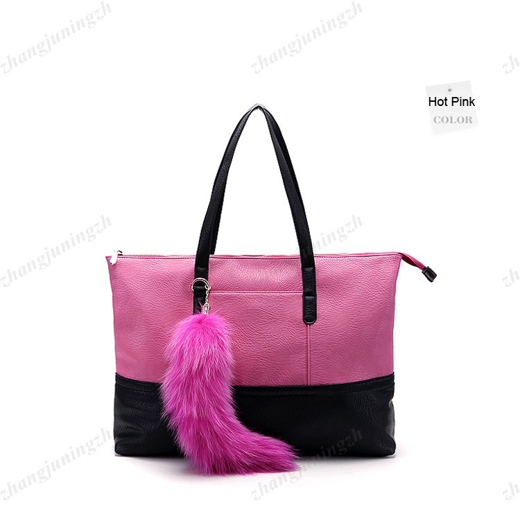 Faux Leather Purse Shoulder Bag Handbag Large Fur Tote Fox Tail Party Fashion