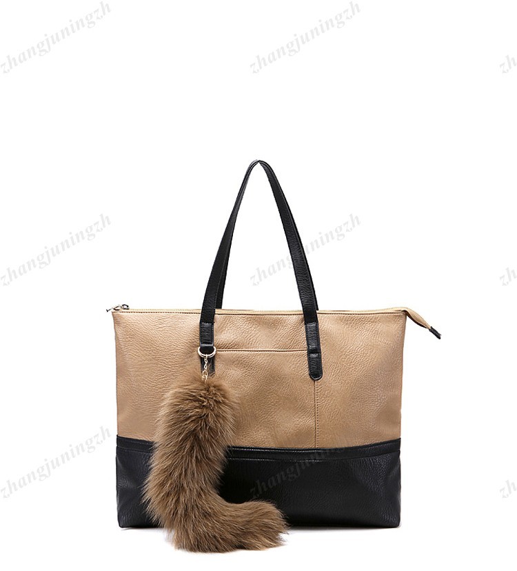 Faux Leather Purse Shoulder Bag Handbag Large Fur Tote Fox Tail Party Fashion