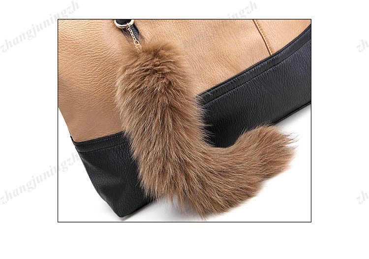 Faux Leather Purse Shoulder Bag Handbag Large Fur Tote Fox Tail Party Fashion