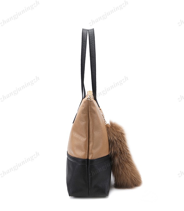 Faux Leather Purse Shoulder Bag Handbag Large Fur Tote Fox Tail Party Fashion