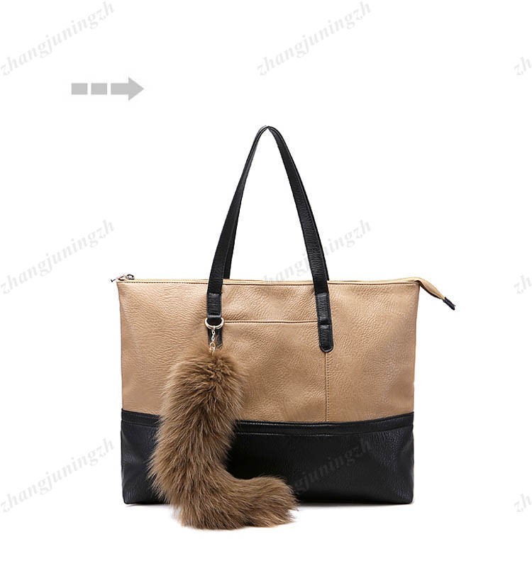 Faux Leather Purse Shoulder Bag Handbag Large Fur Tote Fox Tail Party Fashion