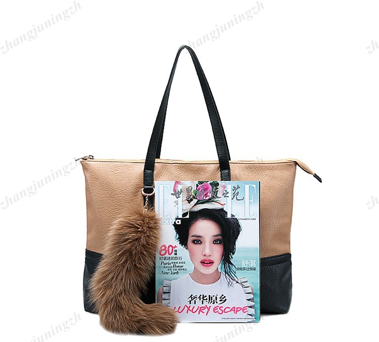 Faux Leather Purse Shoulder Bag Handbag Large Fur Tote Fox Tail Party Fashion