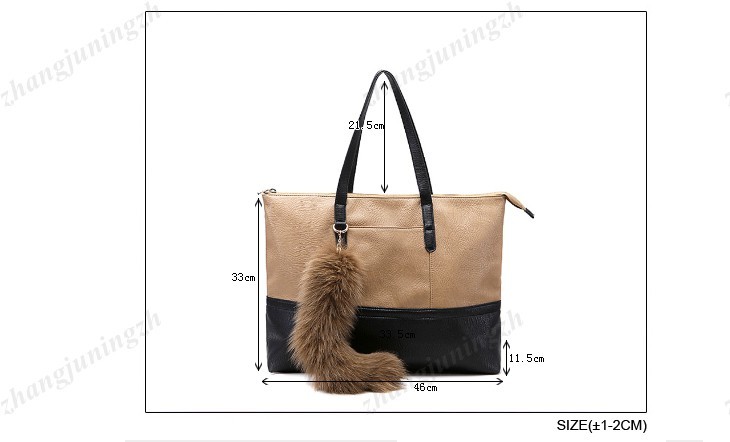 Faux Leather Purse Shoulder Bag Handbag Large Fur Tote Fox Tail Party Fashion