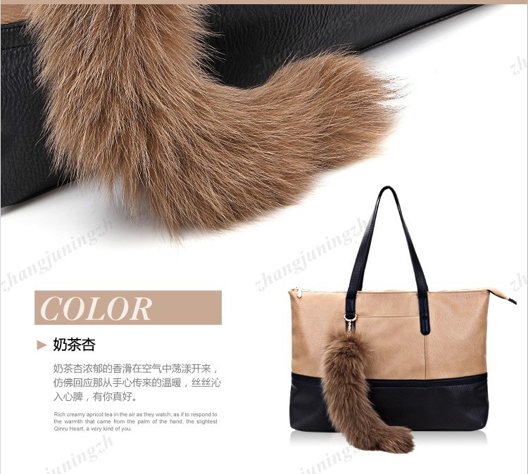 Faux Leather Purse Shoulder Bag Handbag Large Fur Tote Fox Tail Party Fashion