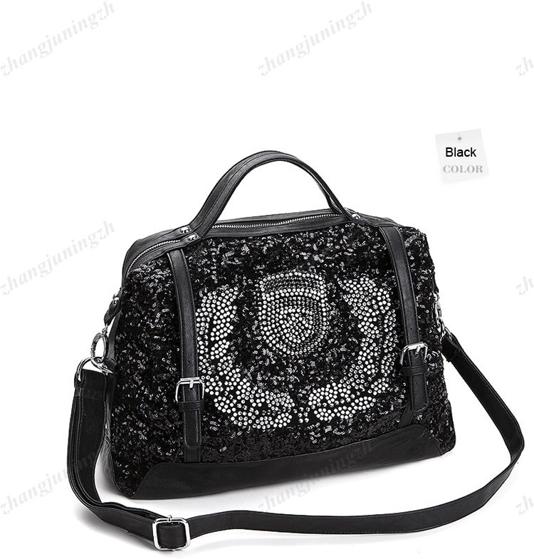 Faux Leather Rhinestone Sequins Paillette Bling Purse Satchel Shoulder Hand Bag