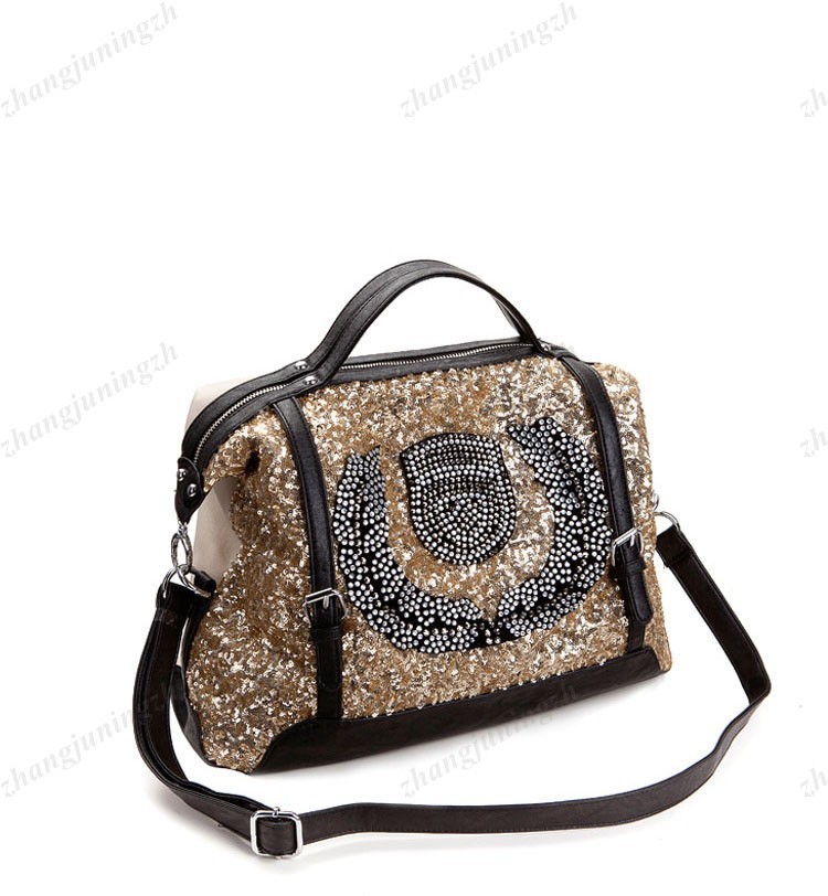 Faux Leather Rhinestone Sequins Paillette Bling Purse Satchel Shoulder Hand Bag