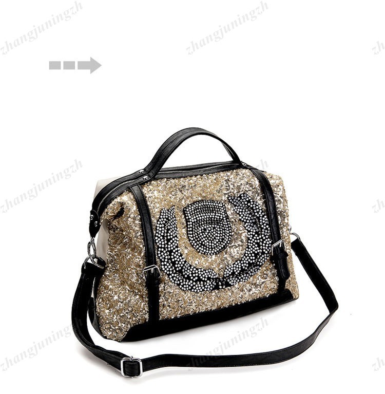 Faux Leather Rhinestone Sequins Paillette Bling Purse Satchel Shoulder Hand Bag