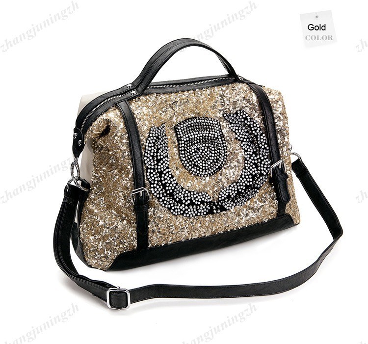 Faux Leather Rhinestone Sequins Paillette Bling Purse Satchel Shoulder Hand Bag