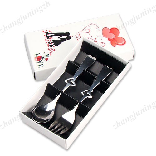 Love Heart-Shape Handle Stainless Steel Fork Spoon Flatware Tableware Set New