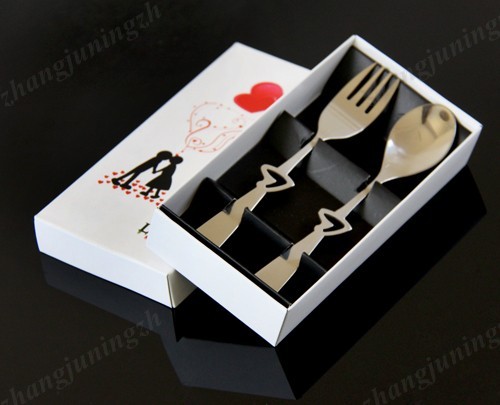 Love Heart-Shape Handle Stainless Steel Fork Spoon Flatware Tableware Set New