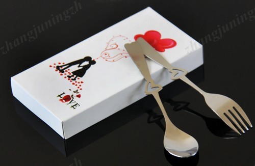 Love Heart-Shape Handle Stainless Steel Fork Spoon Flatware Tableware Set New