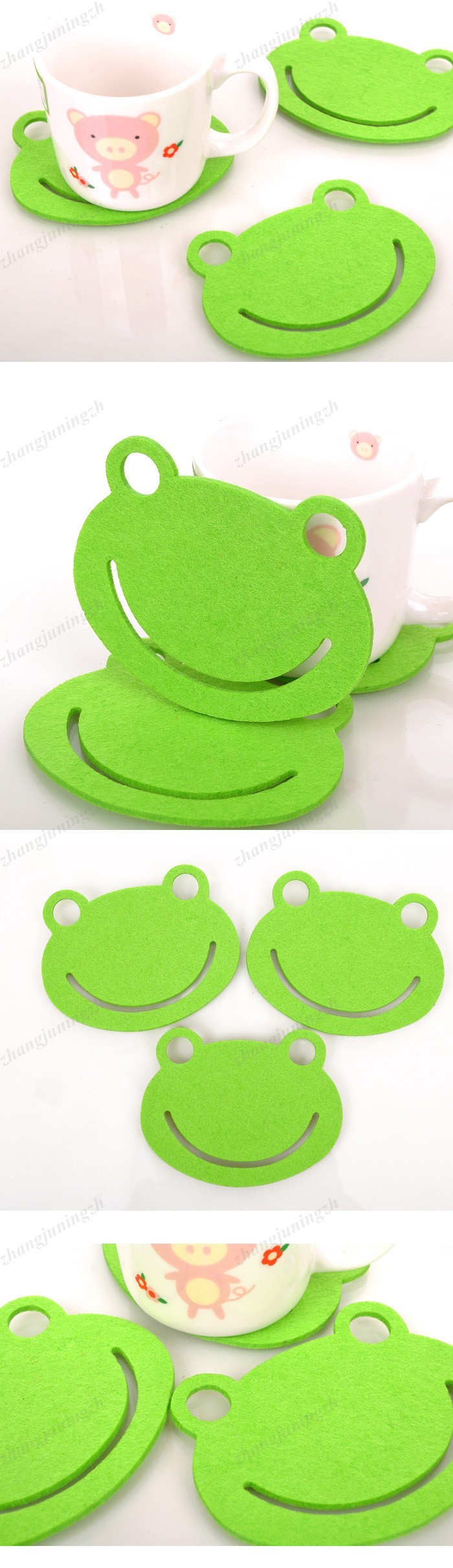 Smiling Frog Face Shape Coaster Cup Mat Pad Bar Ware Party Cute Lovely Green