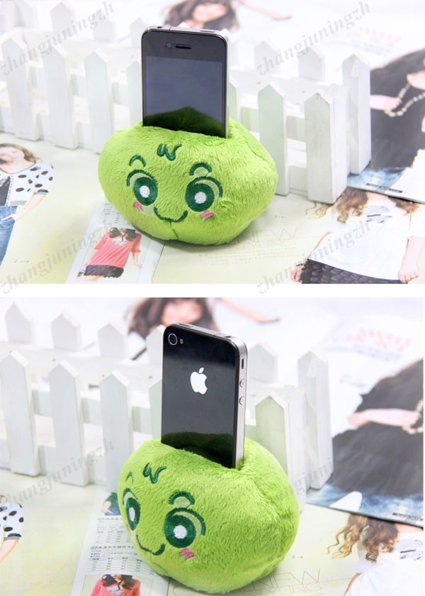 Cute Smile Face Plush Doll Mobile Cell Phone Stand Holder Desk Decoration Green