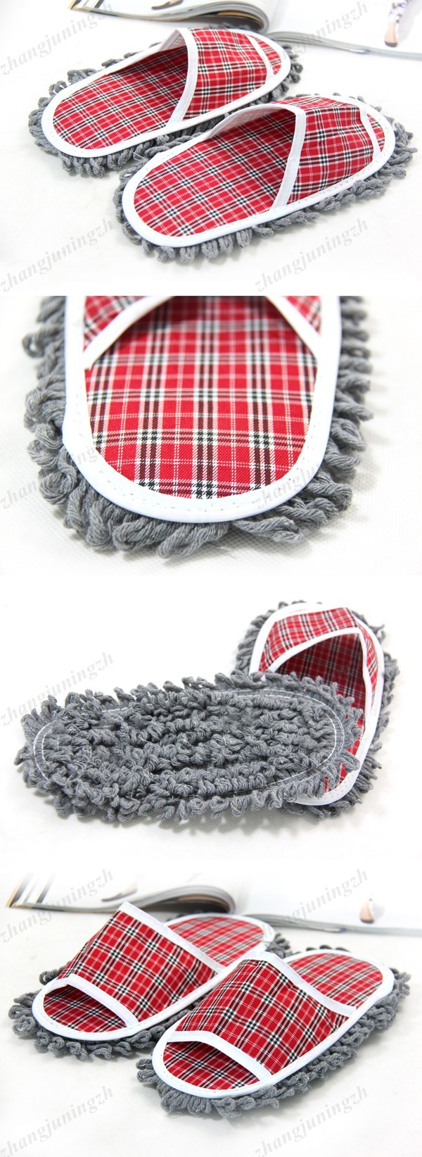 Red Grid Dusting Mop Rag House Slippers Shoes Floor Cleaner Easy New