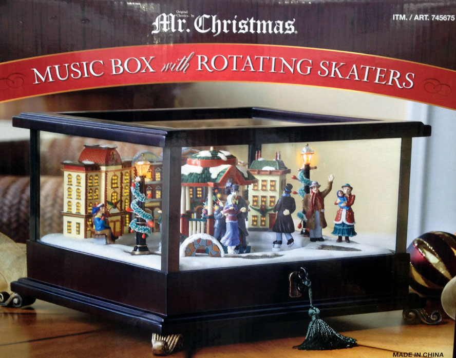 New Mr. Christmas Wood/Wooden Music Box With Rotating Skaters Animated Scene | eBay