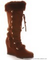NEW WOMENS FAUX SUEDE FUR KNEE LACE BOOTS BROWN 5.5