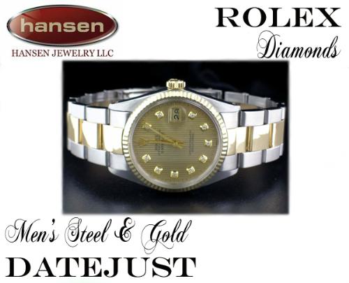 MEN'S ROLEX 18K/SS DATEJUST GOLD TAPESTRY DIAMOND DIAL