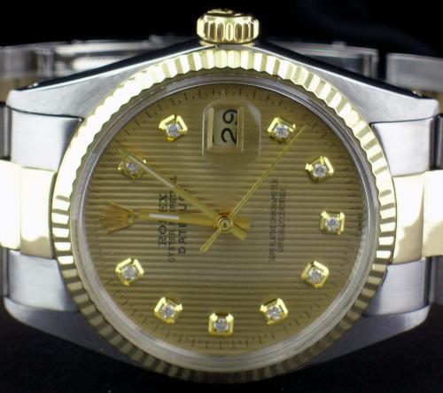 MEN'S ROLEX 18K/SS DATEJUST GOLD TAPESTRY DIAMOND DIAL