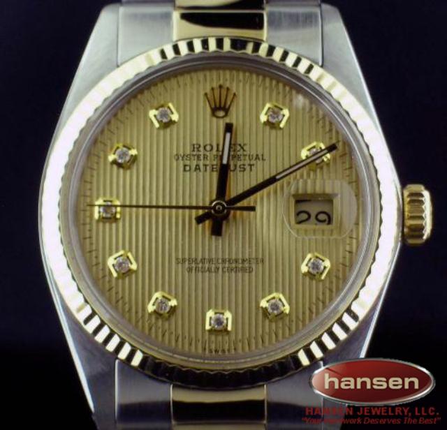 MEN'S ROLEX 18K/SS DATEJUST GOLD TAPESTRY DIAMOND DIAL