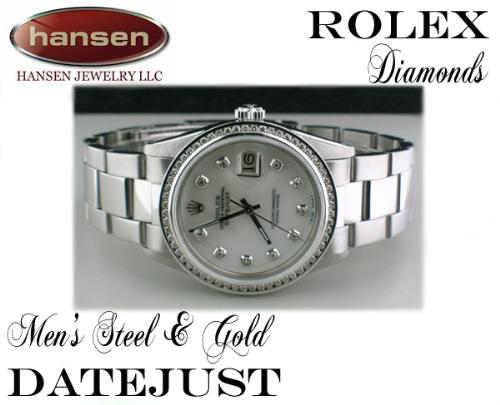 MENS ROLEX 18K GOLD/SS DATEJUST WHITE MOP DIAMOND DIAL