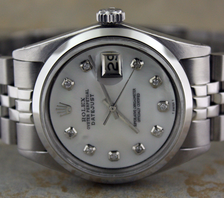 MEN'S ROLEX SS DATEJUST WHITE MOP DIAMOND DIAL WATCH