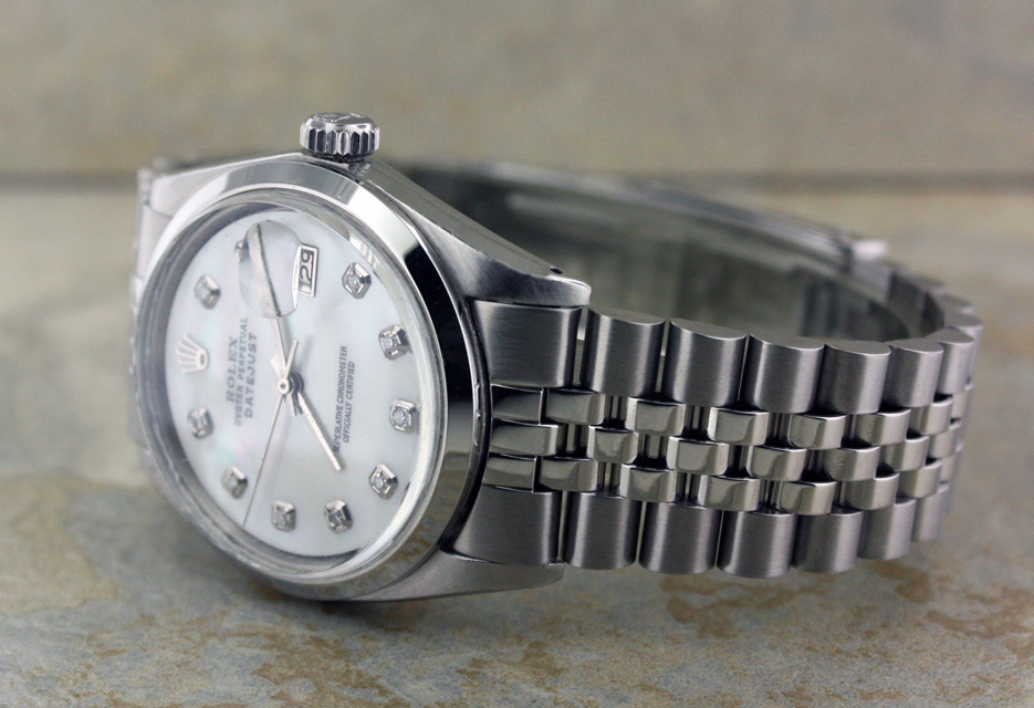 MEN'S ROLEX SS DATEJUST WHITE MOP DIAMOND DIAL WATCH