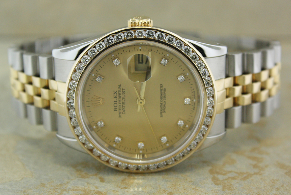 *WOW* ROLEX 18K/SS DATEJUST GOLD DIAMOND/BEZEL WATCH