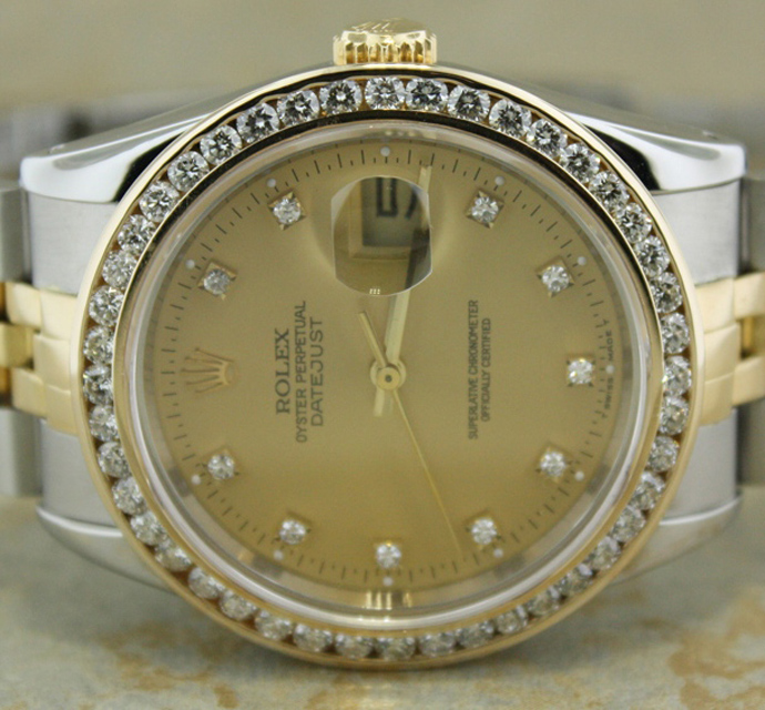 *WOW* ROLEX 18K/SS DATEJUST GOLD DIAMOND/BEZEL WATCH