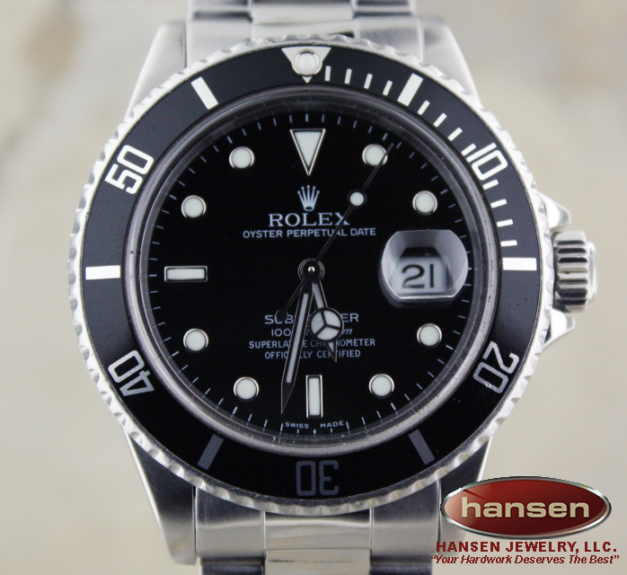 MENS ROLEX STAINLESS STEEL SUBMARINER BLACK SERTI WATCH