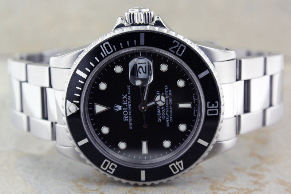 MENS ROLEX STAINLESS STEEL SUBMARINER BLACK SERTI WATCH