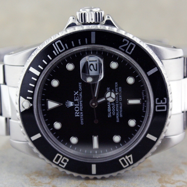 MENS ROLEX STAINLESS STEEL SUBMARINER BLACK SERTI WATCH