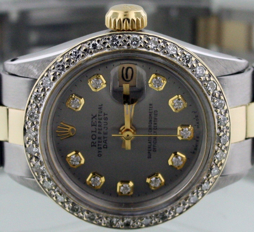 LADIES ROLEX 18K GOLD/SS DATEJUST SLATE DIAMOND WATCH