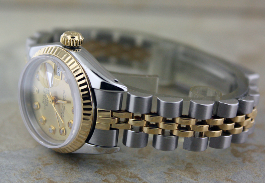 LADIE ROLEX 18K GOLD/SS DATEJUST CHAMPAGNE DIAMOND DIAL