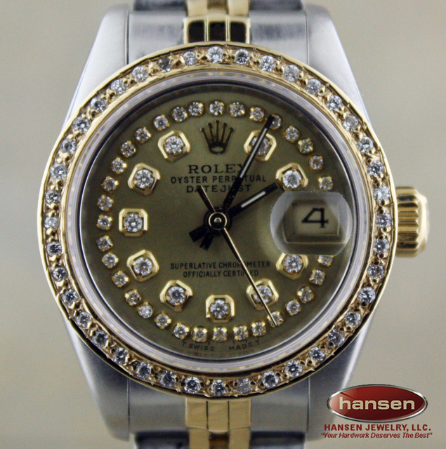 LADIES ROLEX 18K/SS DATEJUST GOLD STRING DIAMOND WATCH