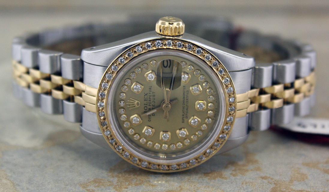 LADIES ROLEX 18K/SS DATEJUST GOLD STRING DIAMOND WATCH