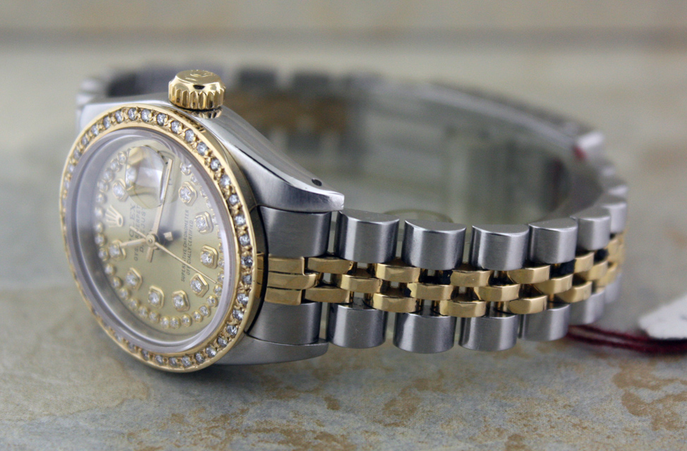 LADIES ROLEX 18K/SS DATEJUST GOLD STRING DIAMOND WATCH