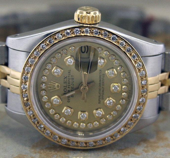 LADIES ROLEX 18K/SS DATEJUST GOLD STRING DIAMOND WATCH