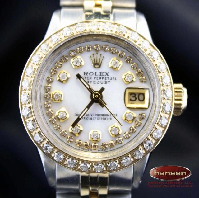 LADIES ROLEX 18K GOLD/SS DATEJUST MOP STRING DIAMOND