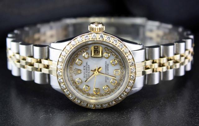 LADIES ROLEX 18K GOLD/SS DATEJUST MOP STRING DIAMOND