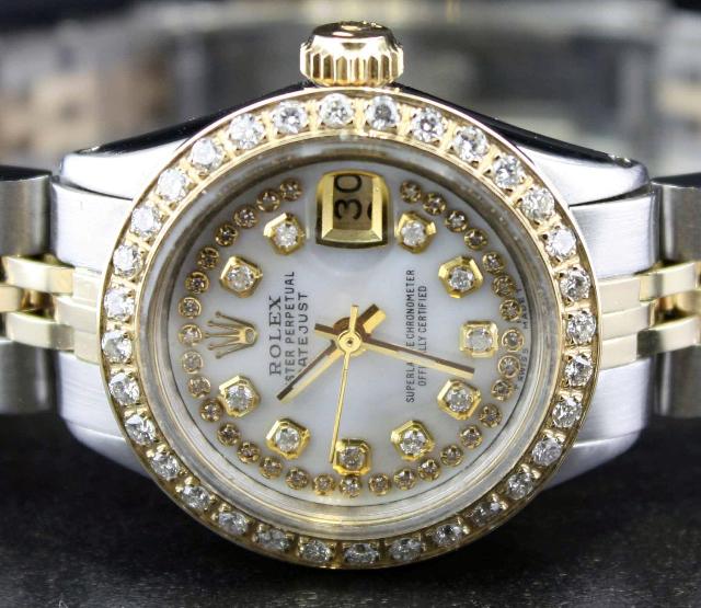 LADIES ROLEX 18K GOLD/SS DATEJUST MOP STRING DIAMOND