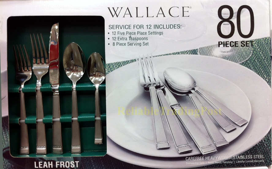 New In Box WALLACE 80 PIECE FLATWARE SET LEAH FROST HEAVY WEIGHT