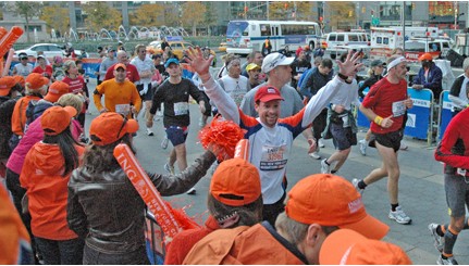 Georgia Tech Grads, Chris Ciovacco and Jamie Henderson, near the finish line at the NYC Marathon.