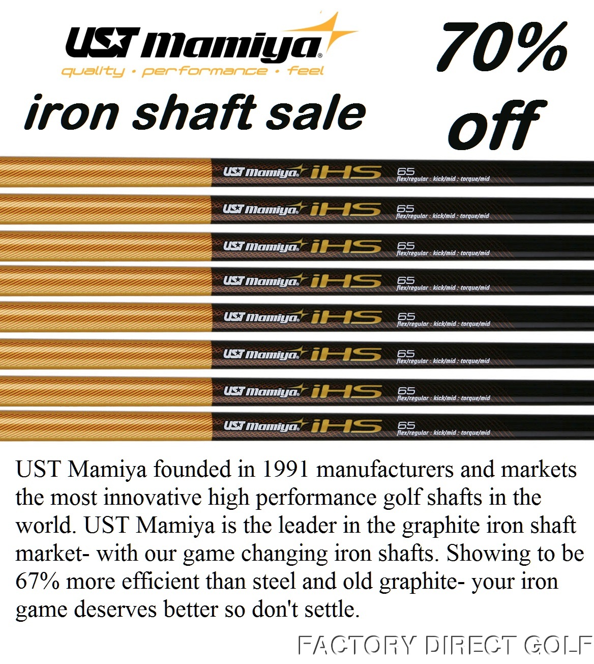 UST Mamiya set of 8 GRAPHITE LIGHT WEIGHT 65g IRON SHAFTS .370 REGULAR FLEX