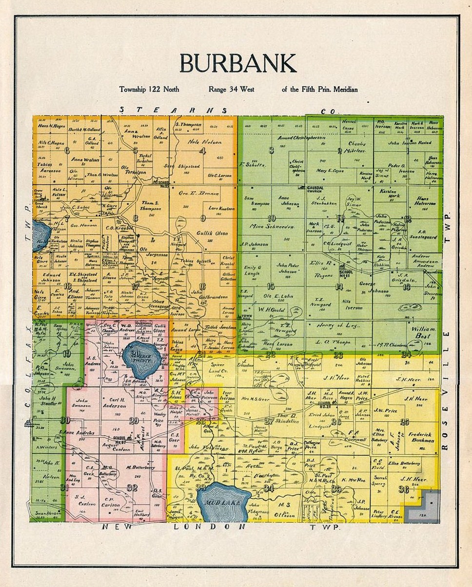 Burbank Township Of Kandiyohi County Minnesota Rare 1905 Color Map Burbank Ebay 2154