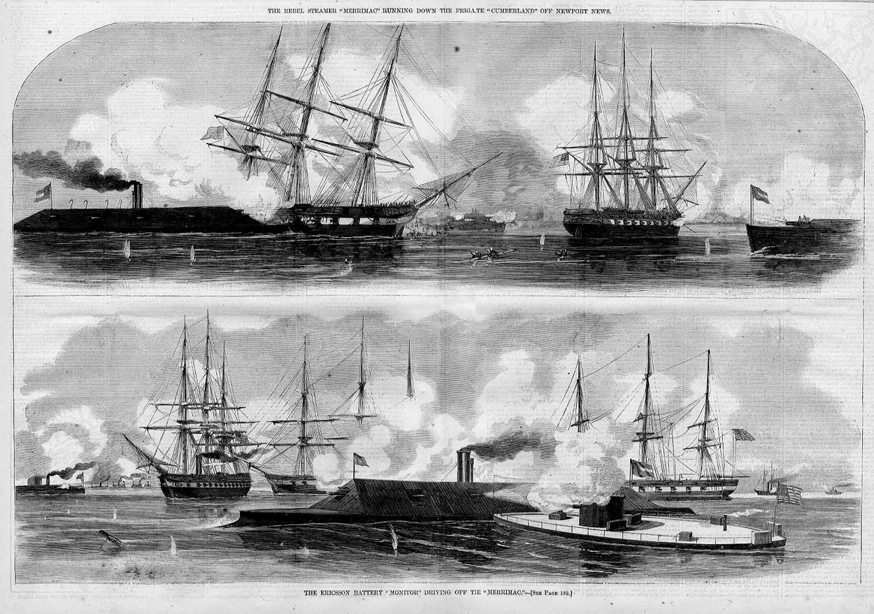 CIVIL WAR SHIPS, MONITOR, MERRIMAC, 1862 ANTIQUE PRINT eBay