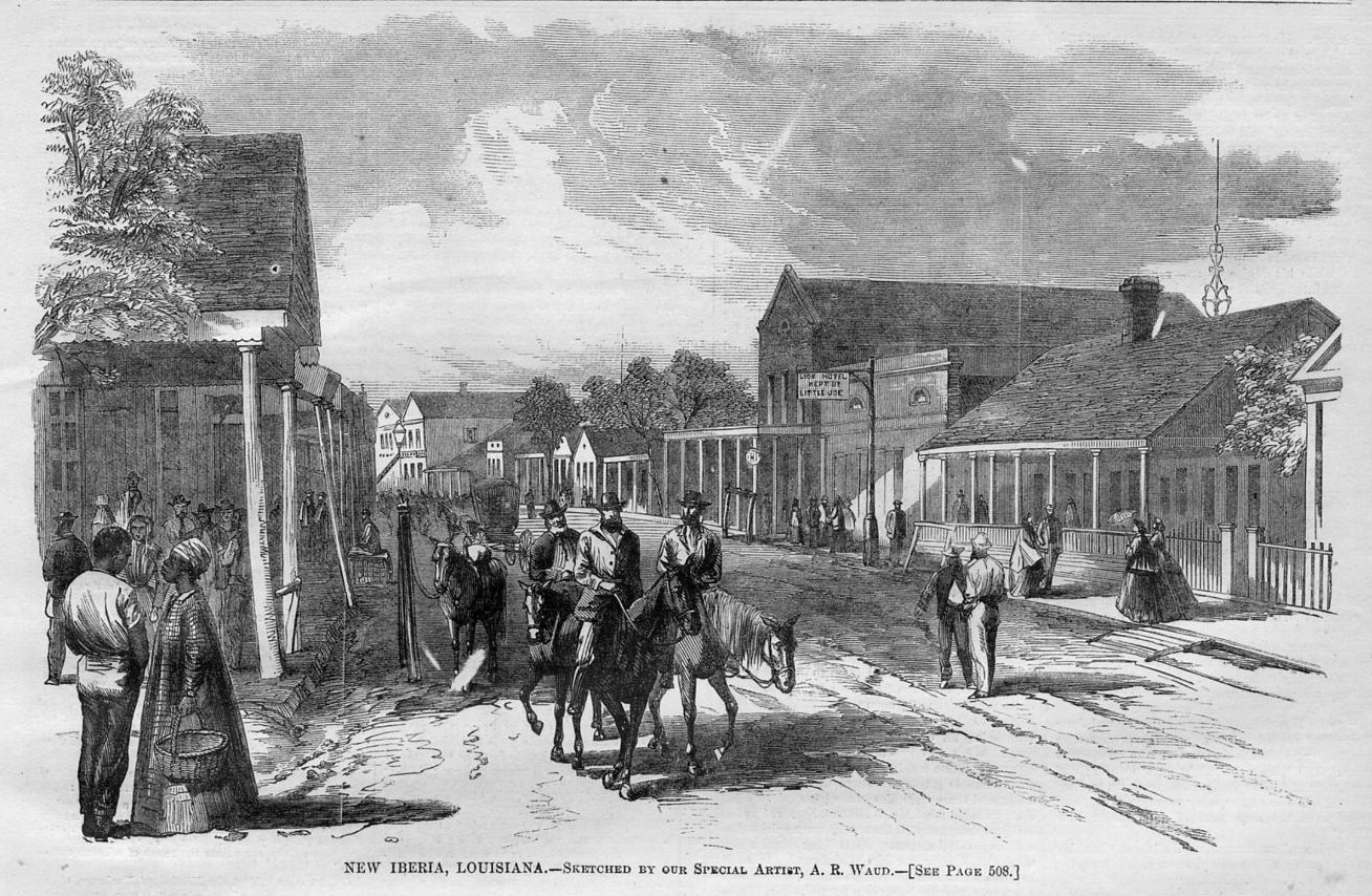 NEW IBERIA, LOUISIANA, STREET SCENE, HORSES, HOTEL, NEW IBERIA HISTORY